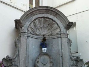 Manneken Pis, the most famous sight of Brussels - a statue of a boy urinating into a fountain